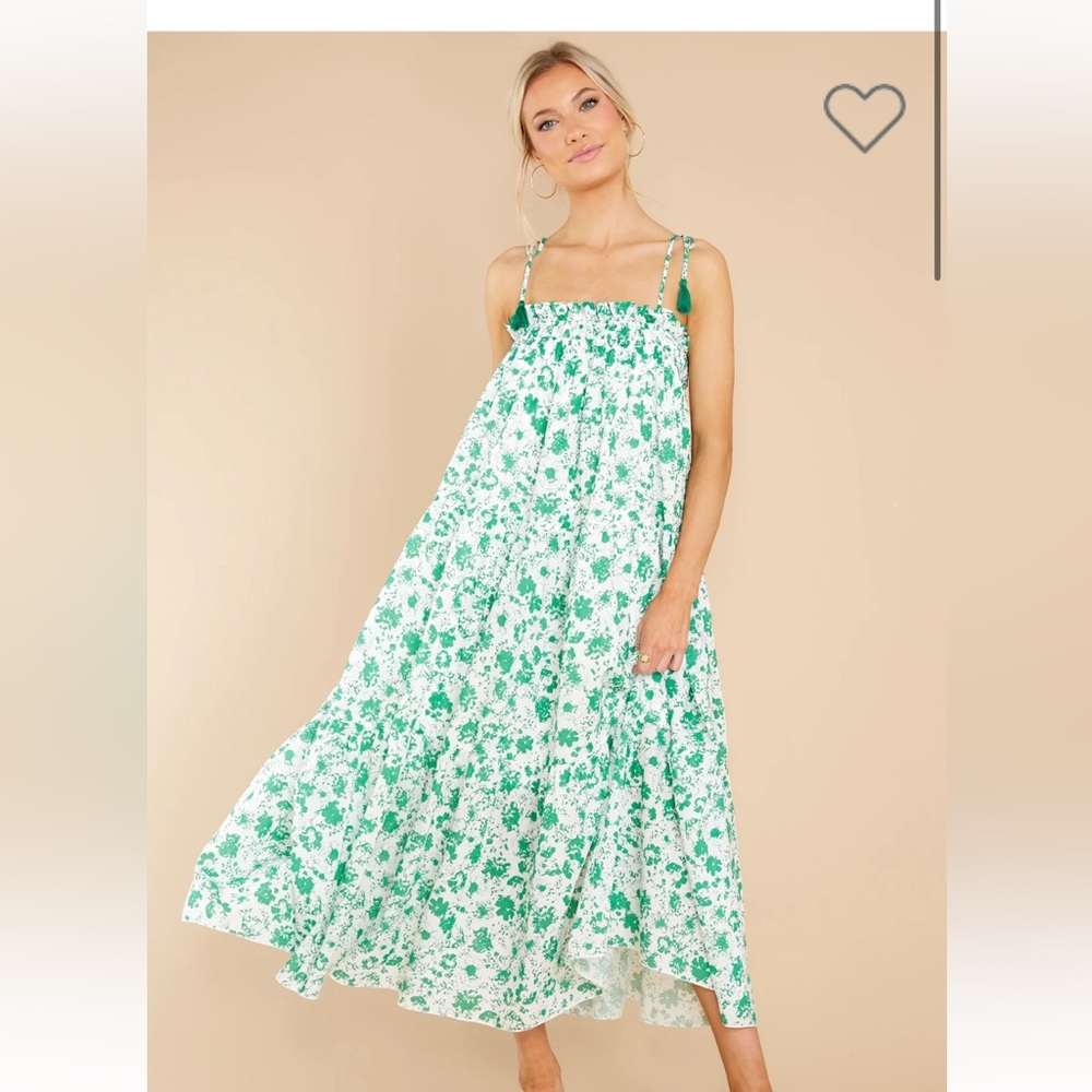 Red Dress Boutique White and Green Floral Midi Dress